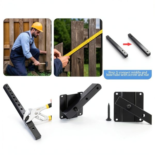 Telescopic Gate Brace 6' Adjustable 47-71" Black Steel Kit MorningRo-1