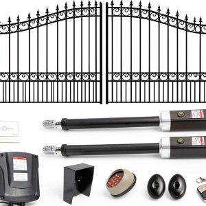 ALEKO 14x6 feet London Dual Swing Driveway Gate with Automatic Opener, Galvanized Steel Security Fence Gate-0