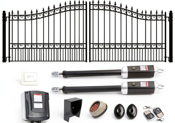 ALEKO 14x6 feet London Dual Swing Driveway Gate with Automatic Opener, Galvanized Steel Security Fence Gate-0