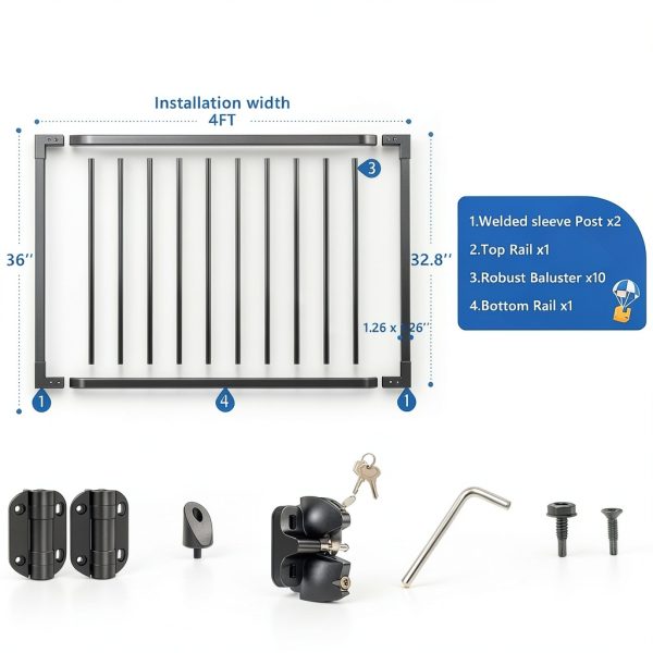 Outdoor Aluminum Deck Gate Kit 4ft x 36in with Latch Black Finish by-1