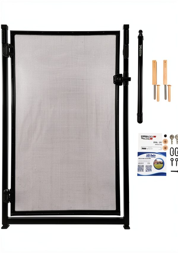 All Safe Pool Fence Door Gate Kit - 4-Foot Black Self-Closing Pool Gate for Decks, Lockable & Easy DIY Installation - Safety Swimming Pool Gate for Kids & Inground Pool Fencing, Durable U-Safe Frame-0