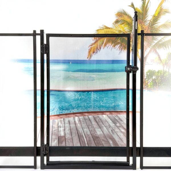 All Safe Pool Fence Door Gate Kit - 4-Foot Black Self-Closing Pool Gate for Decks, Lockable & Easy DIY Installation - Safety Swimming Pool Gate for Kids & Inground Pool Fencing, Durable U-Safe Frame-1