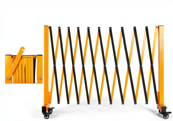 Expandable Barricade Gate Yellow 11.5FT Alloy Fence with Wheels-2