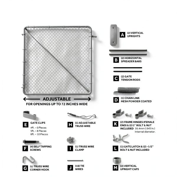 Adjust-A-Gate Chain Link Fence Gate Kit - Steel, 24-72" Silver-2