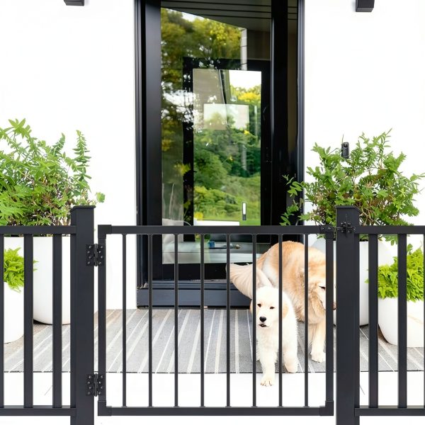 Deck Gate SunCrafts 42in Black Duty Steel Fence Door Adjustable to-5