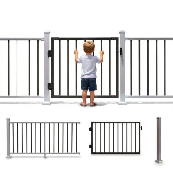 Outdoor Aluminum Deck Gate Kit 4ft x 36in with Latch Black Finish by-7