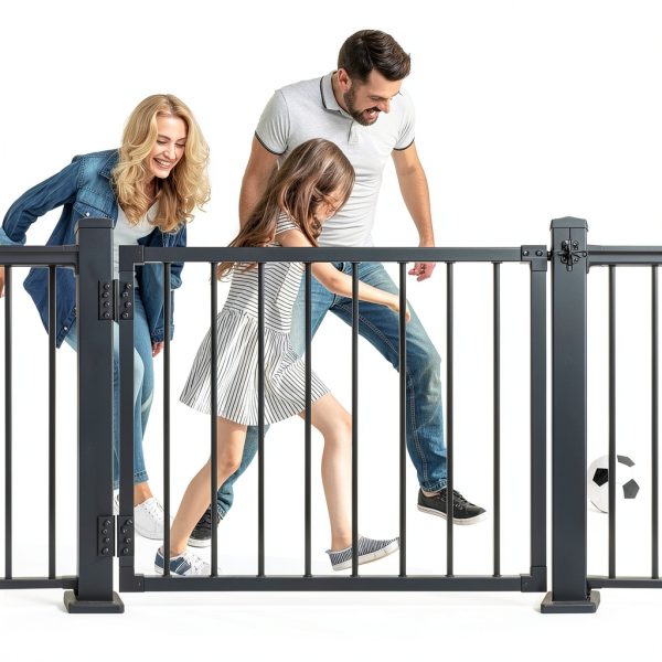 Deck Gate SunCrafts 42in Black Duty Steel Fence Door Adjustable to-6